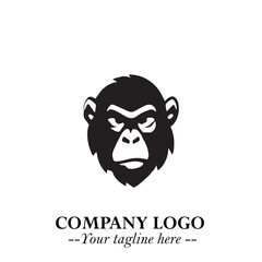 Head of Monkey Logo Symbol in Black on the White Background Minimalist Vector Illustration
