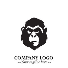 Head of Monkey Logo Symbol in Black on the White Background Minimalist Vector Illustration
