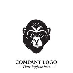 Head of Monkey Logo Symbol in Black on the White Background Minimalist Vector Illustration
