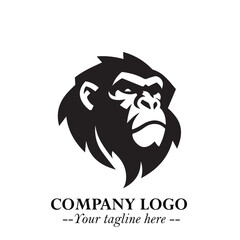Head of Monkey Logo Symbol in Black on the White Background Minimalist Vector Illustration
