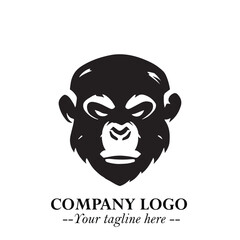 Head of Monkey Logo Symbol in Black on the White Background Minimalist Vector Illustration
