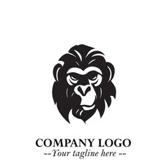 Head of Monkey Logo Symbol in Black on the White Background Minimalist Vector Illustration
