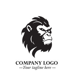 Head of Monkey Logo Symbol in Black on the White Background Minimalist Vector Illustration
