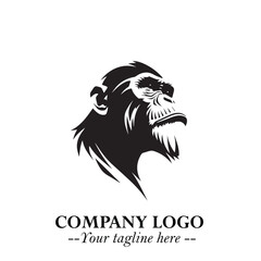 Head of Monkey Logo Symbol in Black on the White Background Minimalist Vector Illustration
