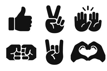 Various hand gesture symbols representing positive communication and emotions