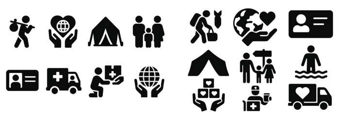 Health and humanitarian symbols representing support, care, and community service in various contexts worldwide