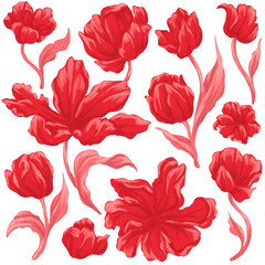 Red Parrot Lily Botanical Digital Painting – Tropical Exotic Flower Art