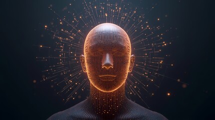 abstract orange neural network with human face silhouette