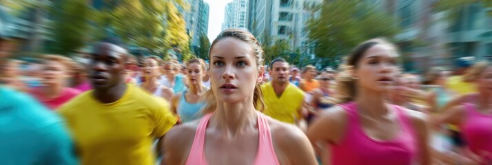 Authentic Diverse Urban Marathon Runners in Motion Premium Fitness Event Content for Millennial Health and Charity Marketing Campaigns
