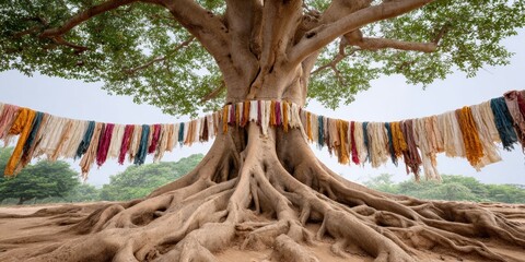 Authentic Sacred Banyan Tree with Holy Threads Premium Spiritual Heritage Content for Community Marketing and Social Media Campaigns