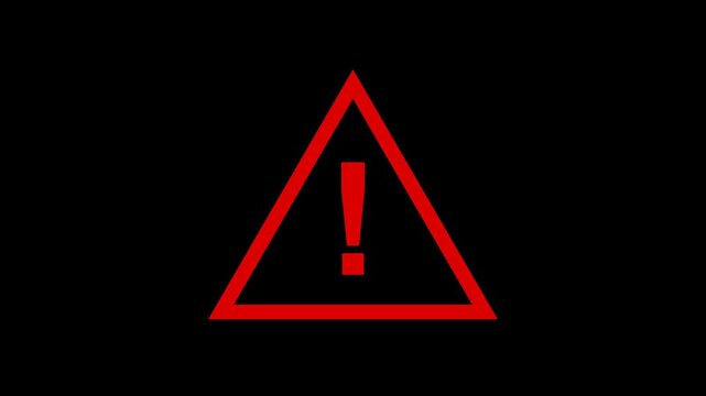 Danger warning sign animation video, glowing hazard triangle with flashing red light, safety alert motion graphic for caution, emergency, risk notification and security footage template