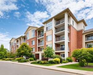 Modern Senior Living Apartment Exterior with Urban Gardening and Lush Landscaping Premium Comfortable Community Lifestyle Housing Marketing Content