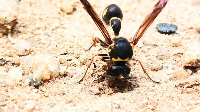 민호리병벌의 흙 파내는 모습 클로즈업 영상38
