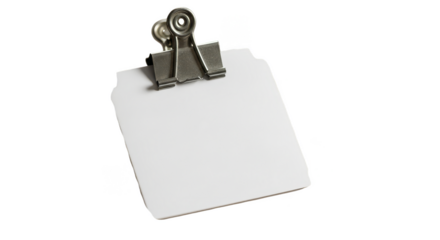Blank notepad held by a shiny binder clip