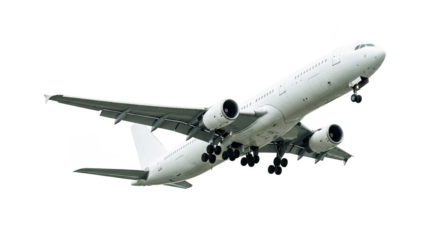 Commercial jet soars against a void