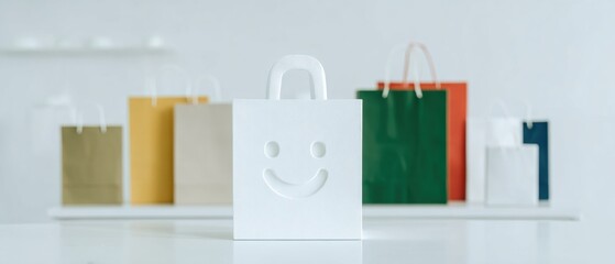 Modern Sustainable Living Concept with Smiling Shopping Bag Premium Authentic Eco-Friendly Content for Millennial Marketing and Social Media Campaigns