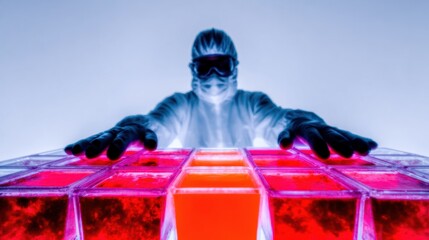 Professional Scientist in Protective Suit Examining Semiconductor Lab Samples Premium High-Tech Research Content for Pharma Marketing and Innovation Campaigns