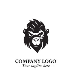 Fototapeta premium Head of Monkey Logo Symbol in Black on the White Background Minimalist Vector Illustration