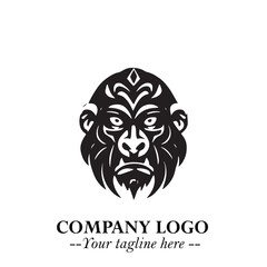 Obraz premium Head of Monkey Logo Symbol in Black on the White Background Minimalist Vector Illustration