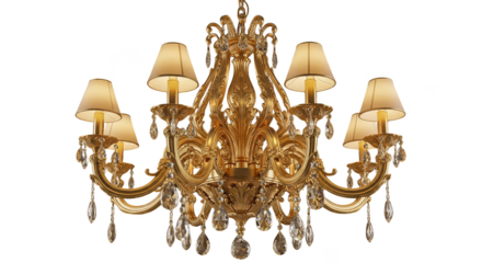 Elaborate chandelier glows against dark backdrop