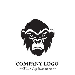Head of Monkey Logo Symbol in Black on the White Background Minimalist Vector Illustration