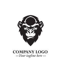 Head of Monkey Logo Symbol in Black on the White Background Minimalist Vector Illustration