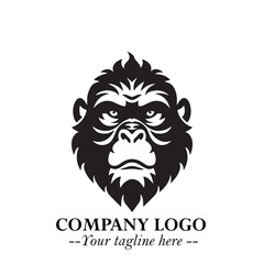 Head of Monkey Logo Symbol in Black on the White Background Minimalist Vector Illustration