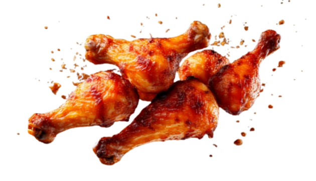 Minimal 3D Icon Style Flying Chicken Drumsticks, Clean Composition, Isolated