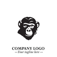 Head of Monkey Logo Symbol in Black on the White Background Minimalist Vector Illustration