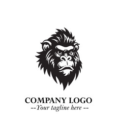 Head of Monkey Logo Symbol in Black on the White Background Minimalist Vector Illustration