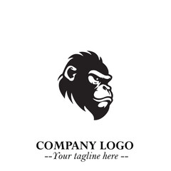 Head of Monkey Logo Symbol in Black on the White Background Minimalist Vector Illustration