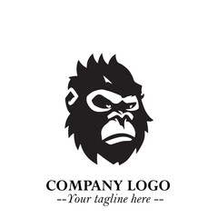 Head of Monkey Logo Symbol in Black on the White Background Minimalist Vector Illustration