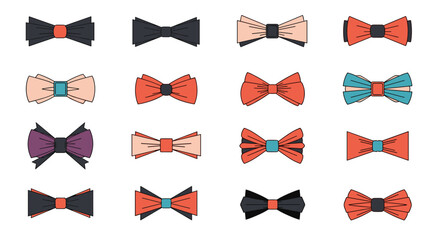 A collection of stylish bowties in various colors and designs perfect for formal events.