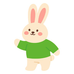 Obraz premium cute rabbit animal wearing green shirt flat color vector illustration template design