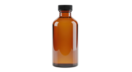 Amber Glass Bottle with Black Cap featuring bottle, glass, amber, brown, cap high quality professional composition