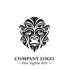 Head of Monkey Logo Symbol in Black on the White Background Minimalist Vector Illustration