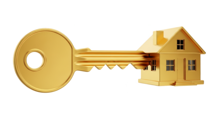 Golden house key unlocking dreams