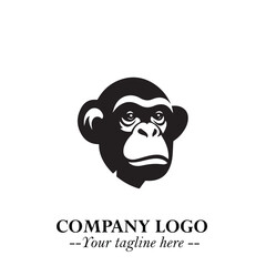 Head of Monkey Logo Symbol in Black on the White Background Minimalist Vector Illustration