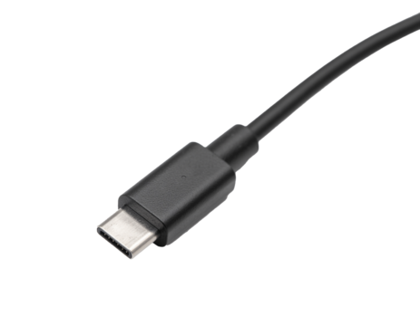 Modern Black USB Type C Connector Charging Cable — Transparent Background