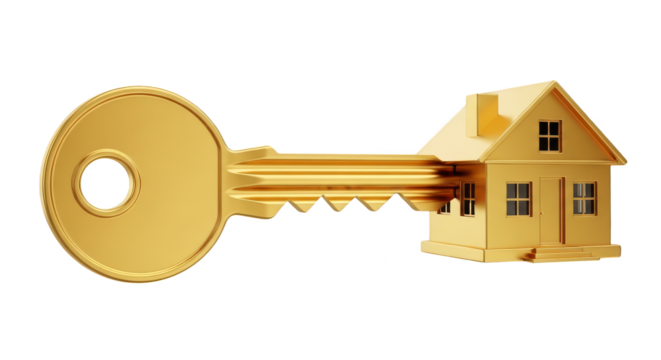 Golden house key unlocking dreams