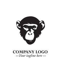 Head of Monkey Logo Symbol in Black on the White Background Minimalist Vector Illustration