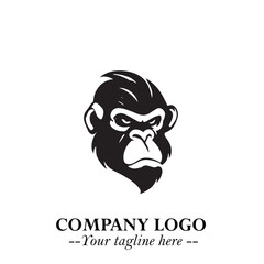 Head of Monkey Logo Symbol in Black on the White Background Minimalist Vector Illustration