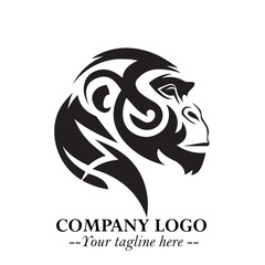 Head of Monkey Logo Symbol in Black on the White Background Minimalist Vector Illustration