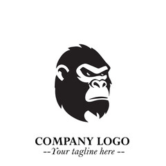 Head of Monkey Logo Symbol in Black on the White Background Minimalist Vector Illustration