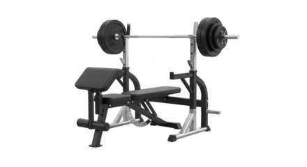 Gym bench press equipment with barbell