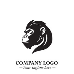Head of Monkey Logo Symbol in Black on the White Background Minimalist Vector Illustration