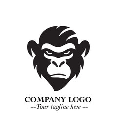 Head of Monkey Logo Symbol in Black on the White Background Minimalist Vector Illustration