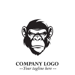 Head of Monkey Logo Symbol in Black on the White Background Minimalist Vector Illustration