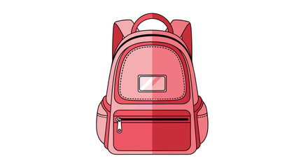 A vibrant pink backpack with multiple compartments and a clear ID window is ready for school.