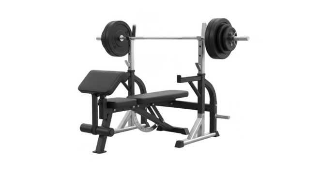 Gym bench press equipment with barbell